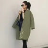 Pamuk yastıklı ceket katlar kadın moda ordusu yeşil siyah ince fermuar fermuar up uzun palto sonbahar sonbahar kış dış giyim kadın parka 201126