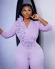 Lilac Lavender Theath Jumpsuits Prom Dresses Deep V-neck Long Sleeve Plus Size Arabic Aso Ebi Engegement Evening Dress Pant Suit