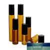 5pcs Amber Roll Glass On Roller Fles met Roestvrijstalen Hervulbare Essentiële Oils Parfum Flessen Containers