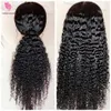 Hög hästsvans Kinky Curly Lace Front Fiber Hair Wigs Birkapa Syntetisk Lace Frontal Wig Pre Plocked Headband Wigs för kvinnor