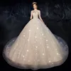 Brilliant Suknia Suknie Ślubne Klejnot Krótki Rękaw Illusion Bodice Race Organza Cekiny Aplikacja Vestidos de Novia