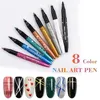 8 Colors Nail Art Pen Markers Home Manicure Tool Navels Plang Pen Pen Art Supplies UV Gel Plase Beauty Kit Kit 210226