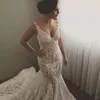 New Arrival Sexy Lace Spaghetti Mermaid Wedding Dresses Illusion Sheer Neck Bridal Princess Wedding Gown With Chapel Train