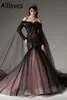 Gothic Black Mermaid Wedding Gowns With Wrap Off Shoulder Long Sleeves Lace Applique Beaded Vintage Bridal Dress Court Trian Sexy Backless Vestidos De Novia CL0275