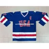 Chen37 C26 Nik1 Miracle Cheap Custom 1980 на Ice Team USA Mike Eruzione 21 Хоккейная майка синий сшитый