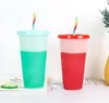 The factory directly provides transparent Tumblers single-layer plastic color changing cup When it is cold it changes PP temperature sensitive straw water