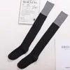 Meias Hosiery Outono Inverno Algodão Dupla Agulha Cor Do Joelho Comprimento Meias Femininas Coxa Vertical Bar Estudante Japonês