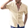Mens TShirt Blouse Stand Collar Short Sleeve Tops Tees Men Linen Cotton Casual Beach Formal Tshirt Male Simple T-shirt Solid G220511