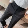 Pantaloni eleganti da lavoro in lana spessa autunno inverno di alta qualità Abbigliamento da uomo Pantaloni da ufficio slim fit in vita semplice con ricamo formale 220402