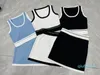 2022-frauen Zwei Stück Kleid Set Gestrickte Weste Mini Kurzen Rock Set Streetwear Fashion Crop Top Kleinen Buchstaben 4 farben Trainingsanzug