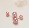 7-7.5 & 10.5-11mm Double headed Ear Studs natural Freshwater pearl Earrings white purple Pink Lady/girl Fashion jewelry