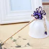 Vintage Crystal Rhinestone Peacock Hair Sticks Bird Flowers Hairpin Metal Tassel Chain Hair Accessory For Women Hair Jewelry