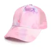 FESTICE SOMMER PARTY Supplies Tie-Dye Ponytail Hats 6 Colors Mesh Hollow Messy Bun Baseball Cap Trucker Hat Fast Skicka ZC1217