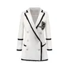 Plus Taille XXXL Femmes High Street Longues Vestes Piste Perles Double Boutonnage Solide Couleur Blanc Slim Chic Blazers Haute Qualité LJ201021