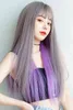 As Purple Ombre Straight Synthetic Wig for Woman with Bangs Gray Purplecosplay Wigs Long Lolita Natural Hair Heat Resistant 220622