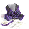Hondenkragen ontwerpen ontwerpen geruite jurk lichtgewicht ademende mesh puppy rok met riem bowknot kleding leverancier roze purpledog