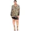 Damska Plus Size Koszulka Leopard Ziarno Kobiety Odzież Wyłącz Kołnierz Długie Rękawy Przylot Koszula Moda Seksowne Miast Topy Hurt