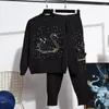 Twee stuk broek voor dames mode wit zwart gebreide trainingsuit outfits vrouwen losse kralen borduurwerk trui lang potlood gebreide set vrouw