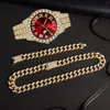 Full Iced Out Uhr Herren Cuban Link Chain Armband Halskette Choker Bling Schmuck für Männer Große Goldketten Hip Hop Herrenuhr Set 220810