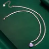 H￤nge halsband ailodo tenniskedja hj￤rtat fyrkantiga halsband f￶r kvinnor lyxiga kubiska zirkoniumor kort isad nacktillbeh￶r juvelrypendant n