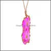 Arts And Crafts Healing Crystal Column Dyed Natural Stone Pillar Pendant Weave Net Bag Charms Green Pink Rope Chain Sports2010 Dhtx2