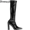 2022 High Heel Women Long Boots High Quality Leather Patent Leather Ladies Zip Knight Boots Fashion High Heel Knee-high Boots Y220729