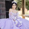 Vintage Lilac Ball Gown Quinceanera Dresses Vestidos De 15 Anos Sweetheart Remove Sleeve Lace Corset Formal Prom Birthday Party Wear Sweet 16 Dress Robes De Bal 2022