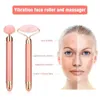 Electric Vibrating Natural Rose Quartz Jade Roller Face Lifting Real Genuine Green Stone Facial Beauty Massage Tool220429