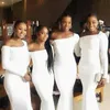 White Mermaid Evening Dresses African Girls Wedding Bridesmaid Party Gowns Formal Long Sleeves Satin Elegant Plus Size Special Occasion Dress Simple 2022