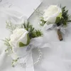 Ghirlande di fiori decorativi Boutonnieres da sposa Rose bianche rosa di seta Braccialetti da polso Corsage Damigella d'onore Sposo Spilla Matrimonio Polsino Corsag