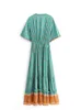 Vintage Chic Fashion Women Floral Print V-neck Rayon Cotton Bohemian Maxi Dresses Ladies V Neck Tassel Summer Beach Boho Dress 220531