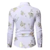 Mens Gold Rose Floral Print Shirts Brand Steampunk Chemise White Long Sleeve Wedding Party Bronzing Camisa Masculina 220324