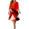 Artı Boyutu Elbiseler Elbise 2022 Zarif Geometrik Baskı Parti Sonbahar Bayanlar A-Line Kırmızı Midi Yıl Akşam Kulübü Kıyafetleri 5XL