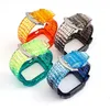사과 시계 그라디언트 다채로운 밴드 스트랩, 패션 디자이너 명확한 투명 스포츠 시계 시리즈 1 2 3 4 5 6 44mm