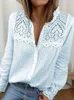 Blusa de renda branca camisa feminina outono casual em torno do pescoço manga longa oco para fora elegante topos senhoras blusas de mujer de grandes dimensões