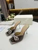 2022 Designer Mode Kvinnors Sandaler Tofflor Läder Stiletto Tofflor Lyx Atmosfär Toppkvalitet Kristall Bow Fairy Singel Shoe Bankett Queen Skor med låda