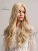 Wiatr peruka damskie długie blond kręcone włosy średnie rozdzielone duże fali kobiety 220527