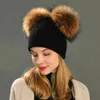 Femmes Hiver Mode Fourrure Pompon Chapeau Pour Filles Crochet Bonnet Chapeaux Pour Adultes Tricoté Laine Double Deux Pompon Chapeau De Fourrure J220722