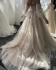 Élégant scintillant une ligne robes de mariée Boho cristaux de conte de fées perles tulle chérie manches longues style campagnard robe de mariée à lacets dos robes De Novia