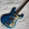 Custom Grand 1966 Mos Style Electric Guitar with Tremolo Tailpiece and Dual Black P-90 Pickups in Blue Color Accept Guitar, Bass, Amp, Pedal, Parts OEM