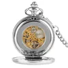 Pocket horloges Aankomst zilver glad dubbele double full case steampunk skelet dial mechanisch horloge met ketting voor giftspocket horlogespocket