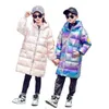 Jeunes enfants filles veste d'hiver style long surdimensionné à capuche brillant Parka adolescents garçons vêtements d'extérieur vestes de neige 9 11 12 13 14 J220718