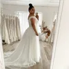 V Neck Plus Storlek Bröllopsklänningar 2022 Av Axel Lace Applique Tulle Backless Bridal Gowns Custom Made Robe de Mariée