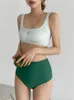 Damenbadebekleidung Damen Korean Nude Bikini 2022 Frau Split-Farbe Hohe Taille Mädchen Konservativ Stil Split Badeanzug FemaleWomen's