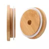 Factory Bamboo Cap Deksel Herbruikbare Houten Mason Jar Deksels 70mm met Stro Gat en Siliconen Afdichting Drinkware voor Inblikken Drinkpotten Top