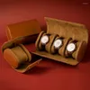 Uhrenboxen, Reise-Rollkoffer, Retro, abnehmbar, schick, tragbar, Vintage-Leder-Aufbewahrungsbox mit herausgeschobener Organizer-Uhr