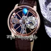 BZF Astronomia Tourbillon Swiss Quartz Mens Watch Rose Gold Steel Case Skeleton 3D Globe Dial Won't Spin Brown Leather 270V