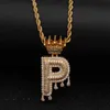 Personalizado coroa fiança gotejamento bolha letras iniciais corrente colares pingente para homens mulheres cor de ouro zircão cúbico hip hop jóias 4456593