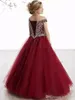 Bourgogne 2022 Crystals Pärled Girls Pageant Dresses First Commonion Dresses Tulle Ball Gown Kids Formal Wear Flower Girls Dresses Corset Back C0620G03