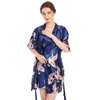Kvinnors sömnkläder Kvinna Löst 2st Robe Suit Kinesisk stil Intim Sleep Dress Sexig V-ringning Mini Nightgown Ice Silk Casual Nightwear